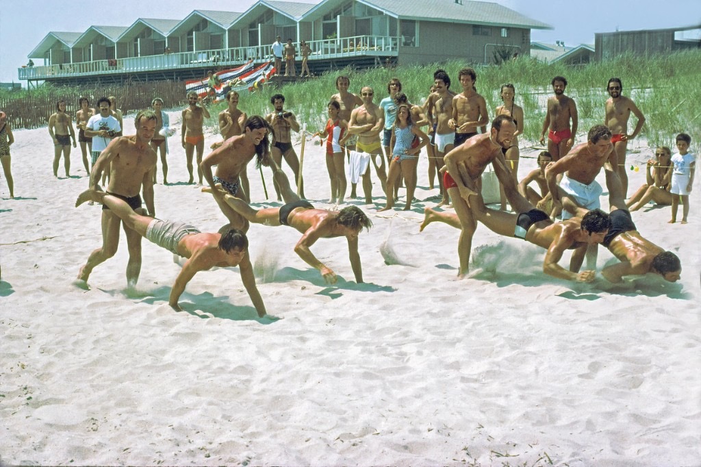 Vintage beach wheelbarrow race